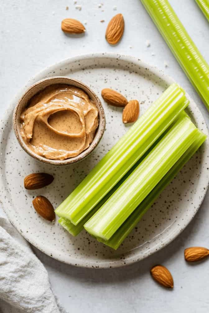 Almond Butter with Celery Sticks - best bedtime snacks for Gestational diabetes