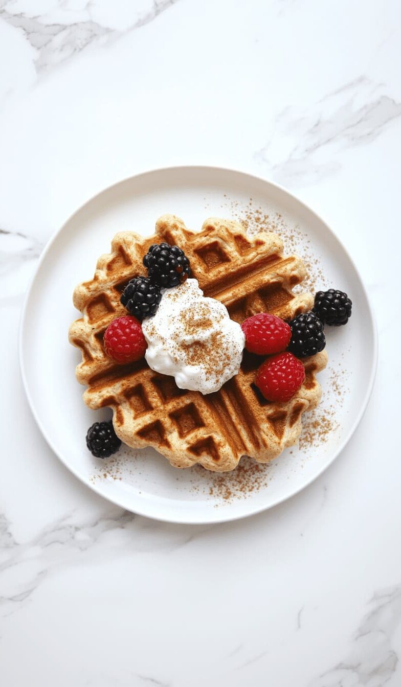 Almond Flour Waffles with Greek Yogurt, Cinnamon, and Fresh Berries