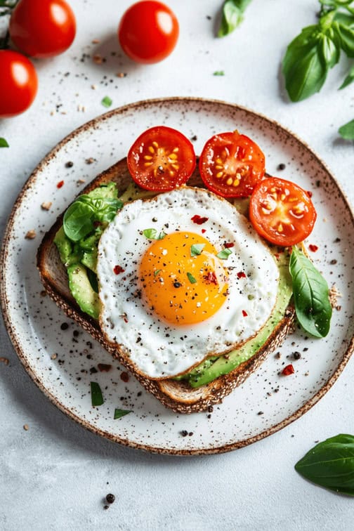 Avocado Toast with Egg and Tomato - Low carb and high fiber