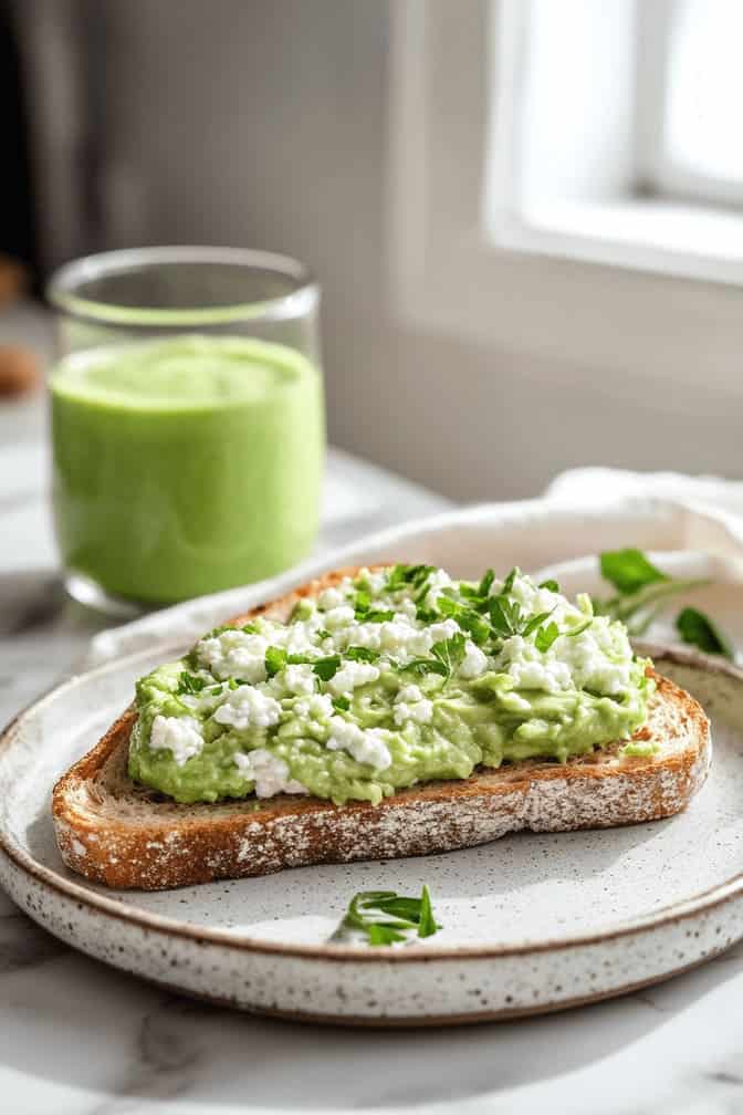 Avocado and Cottage Cheese on Whole Grain Toast - Easy Breakfast recipe during pregnancy