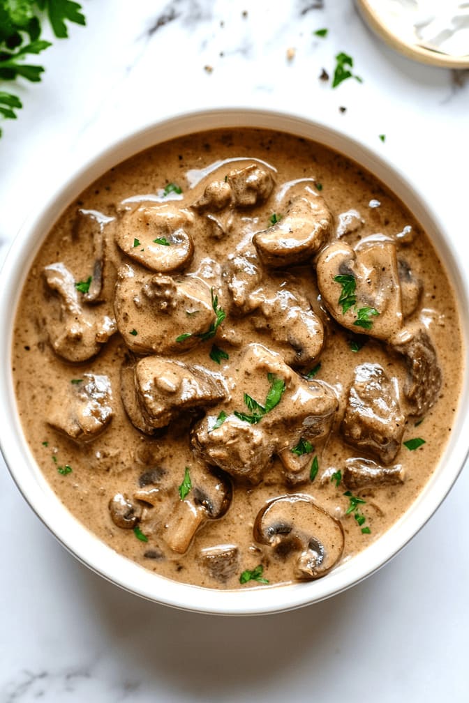 Beef and Mushroom Stroganoff - low carb dinner ideas for gestational diabetes