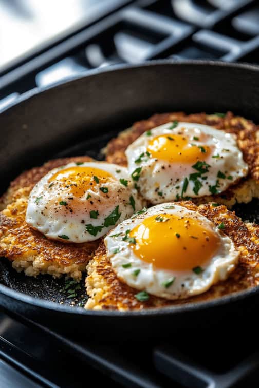 Cauliflower Hash Browns with Poached Eggs recipe