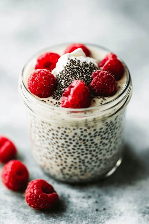 Chia Seed Pudding with Almond Milk, Raspberries and Protein Powder recipe for gestational diabetes