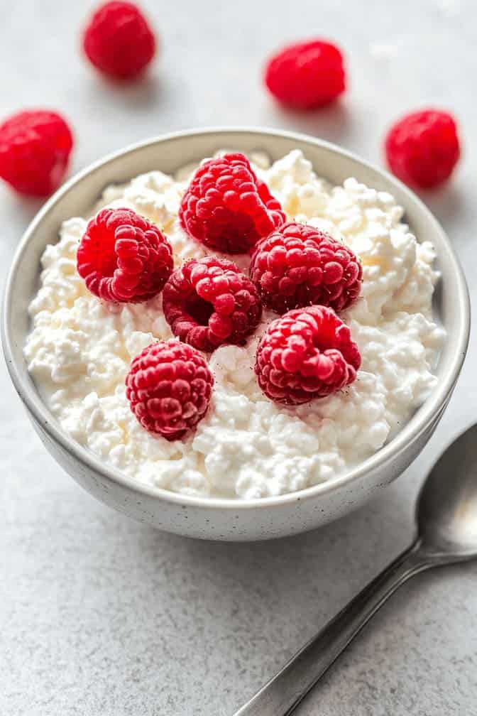 Cottage Cheese with Raspberries - best bedtime snacks for gestational diabetes