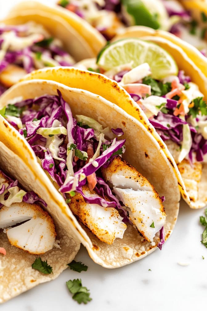 Fish Tacos with Cabbage Slaw - low carb dinner for GDM mothers