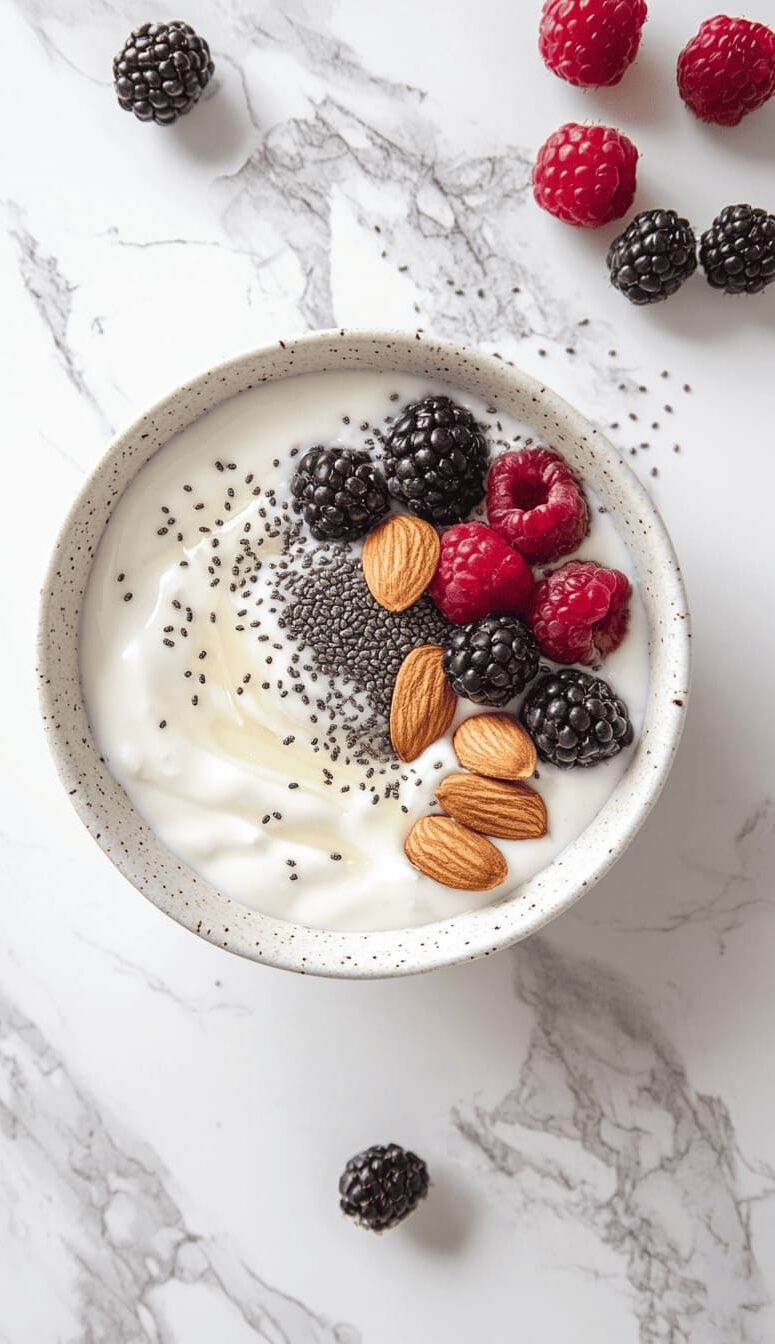 Greek Yogurt with Almonds, Berries and Chia Seeds