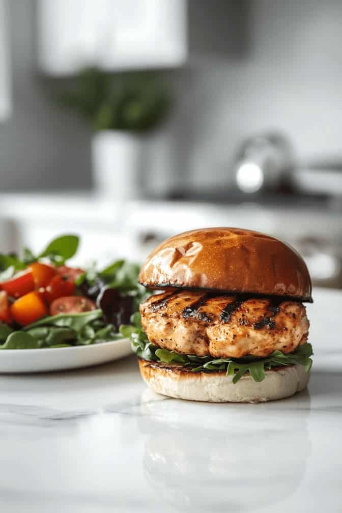 Grilled Chicken Burger with Spinach Salad - healthy dinner during pregnancy