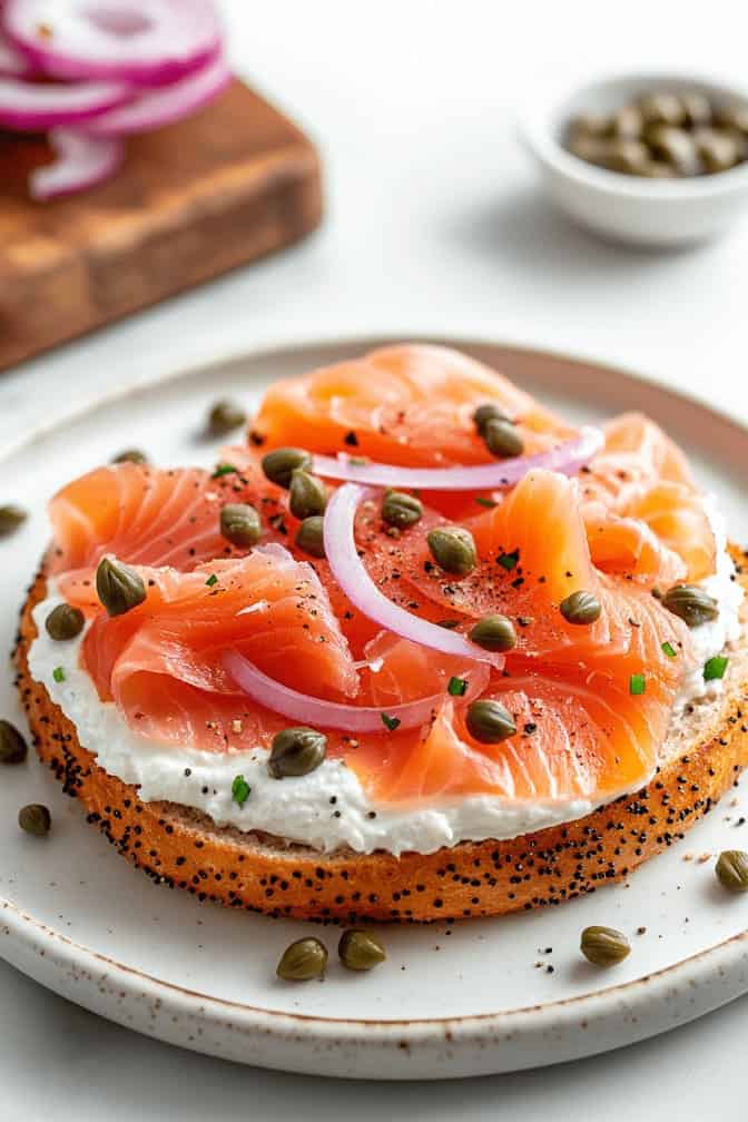 Low-Carb Bagel with Cream Cheese and Smoked Salmon - Simple breakfast recipe during pregnancy