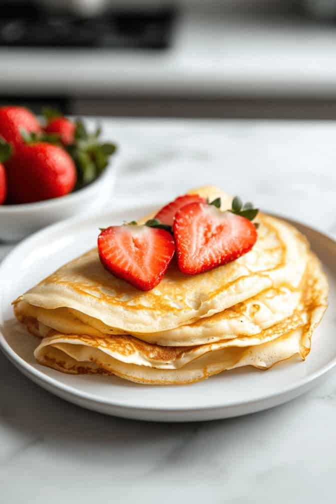 Low-Carb Crepes with Coconut Flour and Strawberries - easy breakfast ideas for gestational diabetics