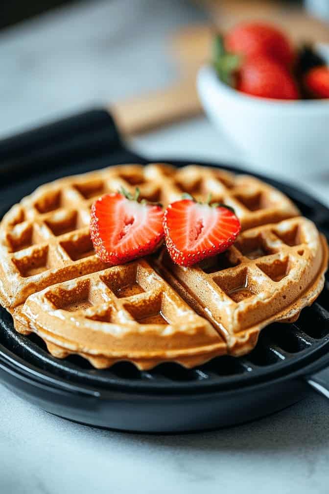 Low-Carb Waffles with Almond Flour and Strawberries - easy recipe for pregnant moms with gestational diabetes