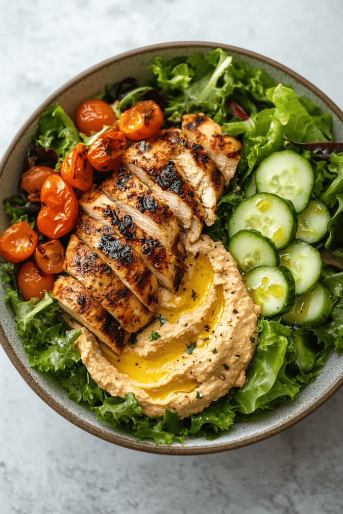 Mediterranean Chicken Salad with Hummus