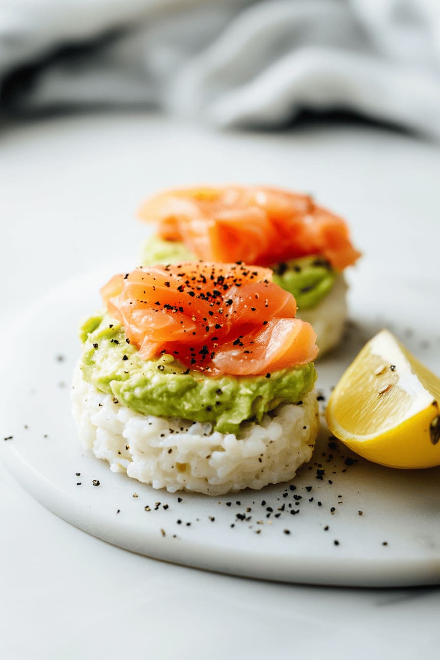 Quick Avocado and Smoked Salmon on Rice Cakes