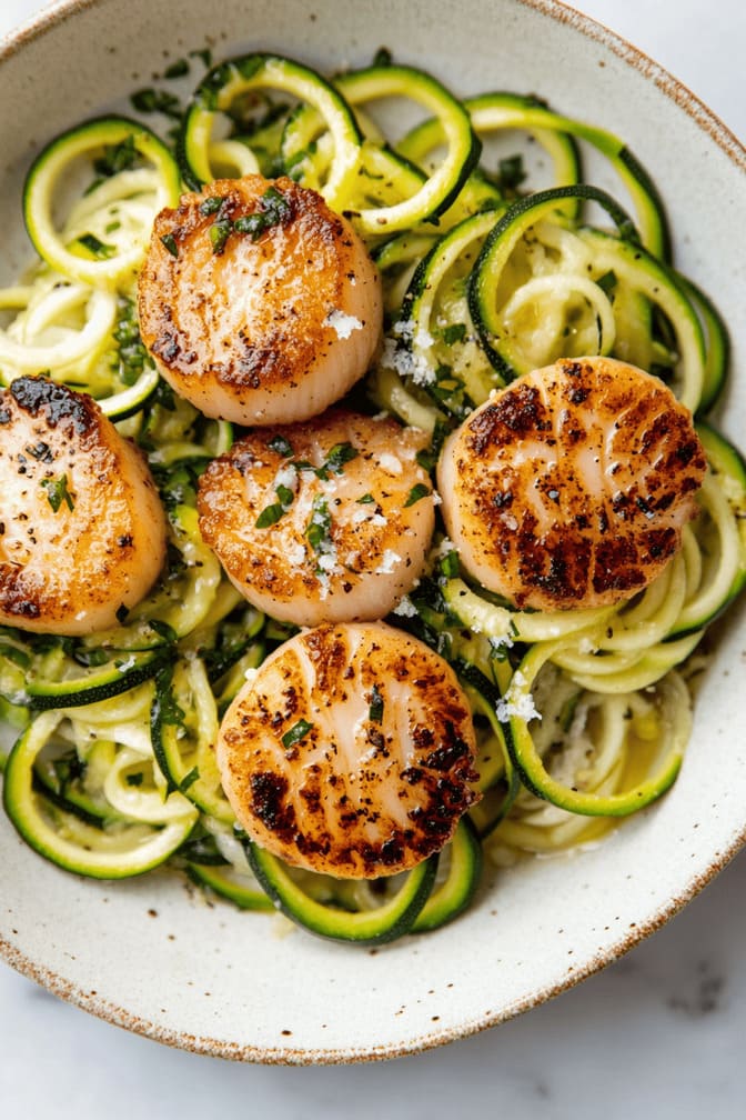 Seared Scallops with Zucchini Noodles - dinner during pregnancy