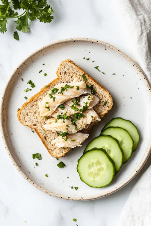 Smoked Mackerel on Whole-Grain Toast with Cucumber Slices recipe during pregnancy