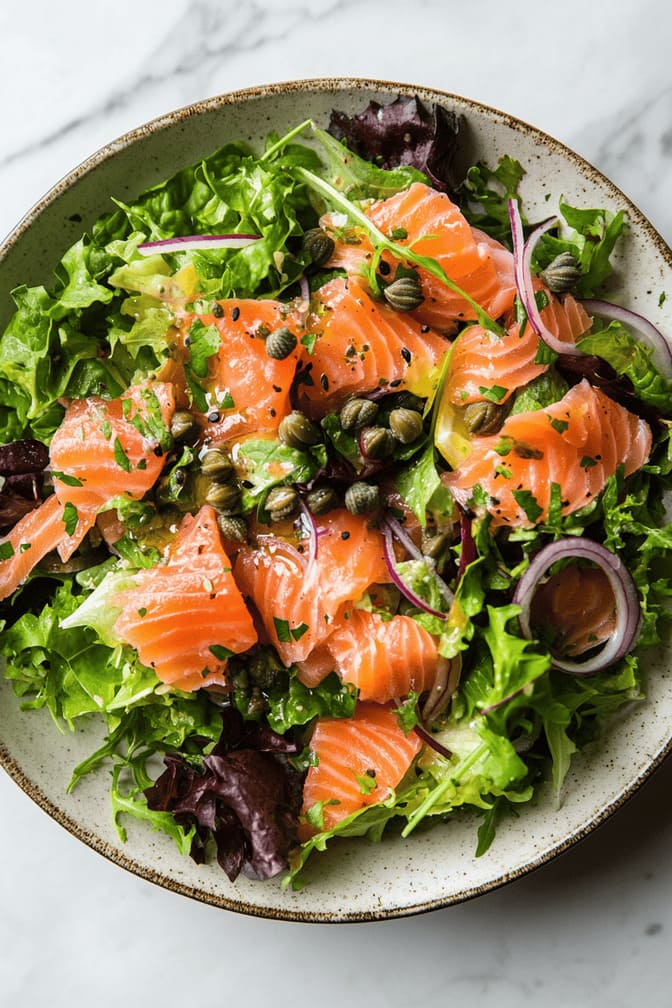 Smoked Salmon Salad with Mixed Greens - healthy dinner recipes