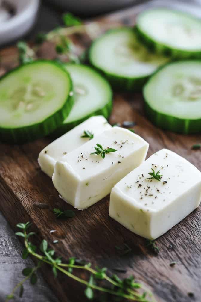 String Cheese with Cucumber Slices - Healthy recipe for bedtime snacks for GDM mothers