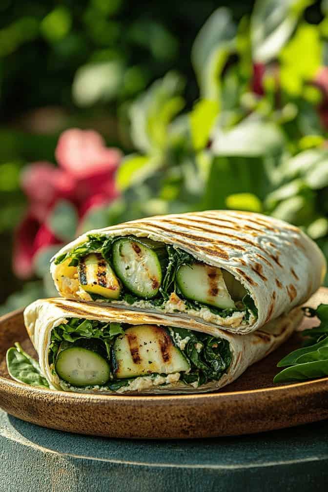 Veggie Wrap with Hummus and Spinach - simple breakfast recipes for mom with gestational diabetes