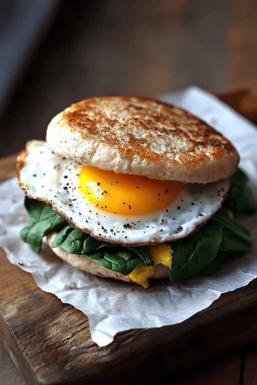 Low Carb Whole-Grain English Muffin with Egg and Spinach recipe for Gestational Diabetes