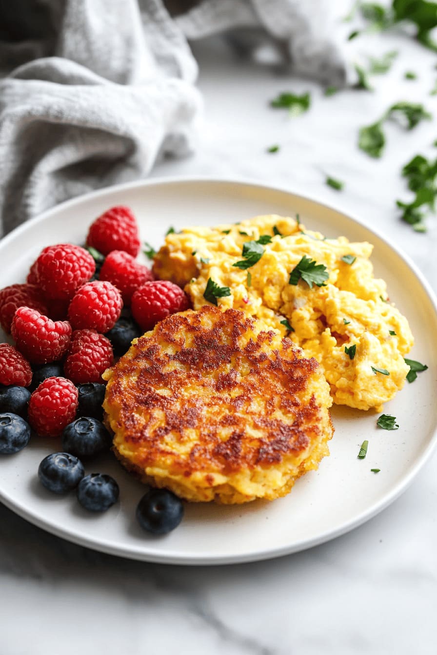 Air Fryer Frozen Hash Brown Patties with Eggs and Salad for easy Gestational Diabetes Breakfast Recipes 2