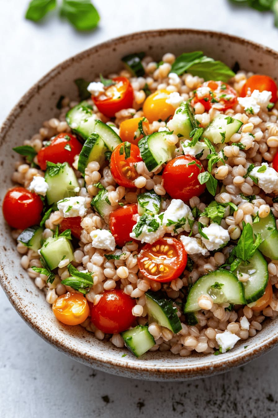 Barley Salad with Feta and Tomatoes - a low carb sugar-free rice alternative for diabetics