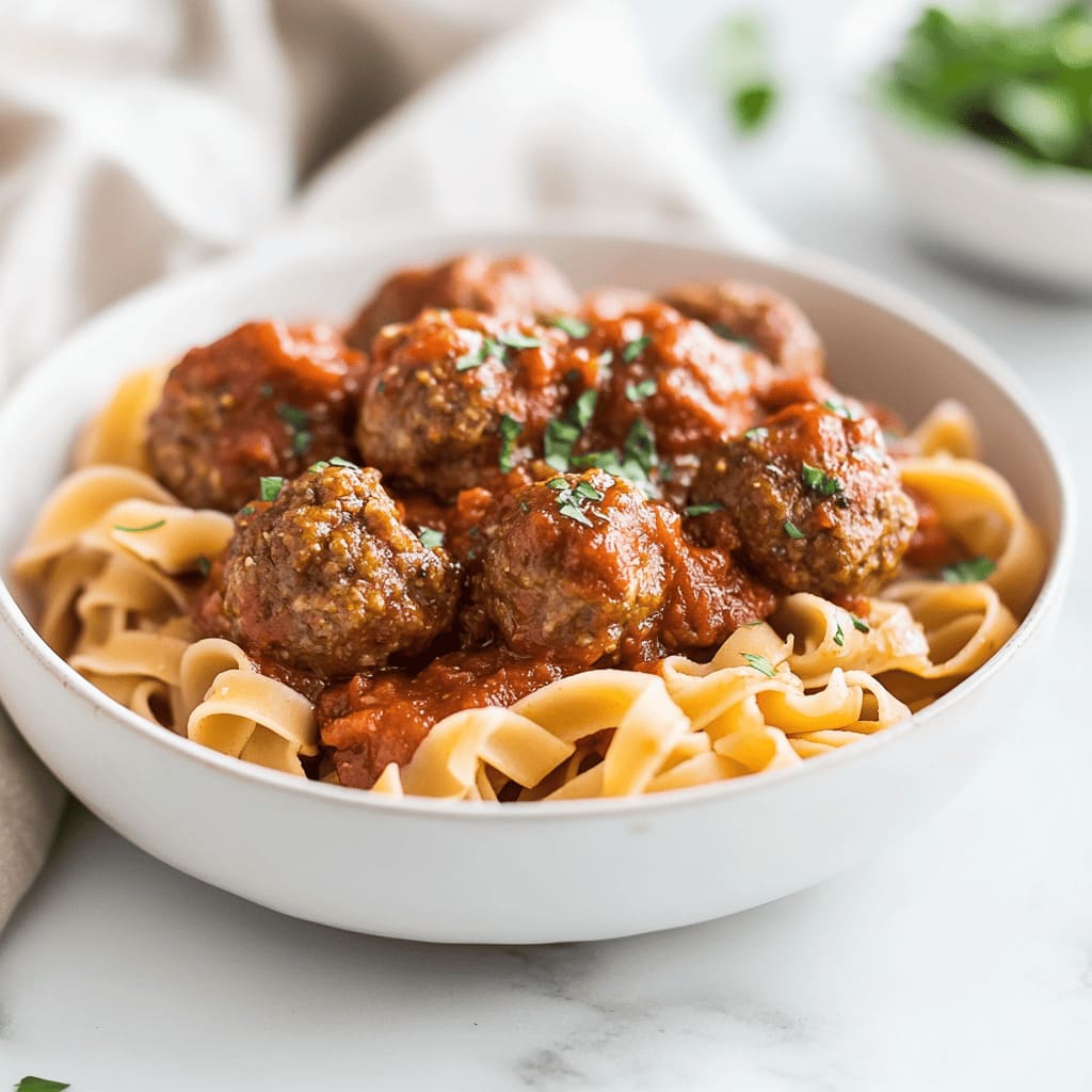 Beef Meatballs with Whole Grain Noodles - pregnancy lunch recipe on the go for GDM