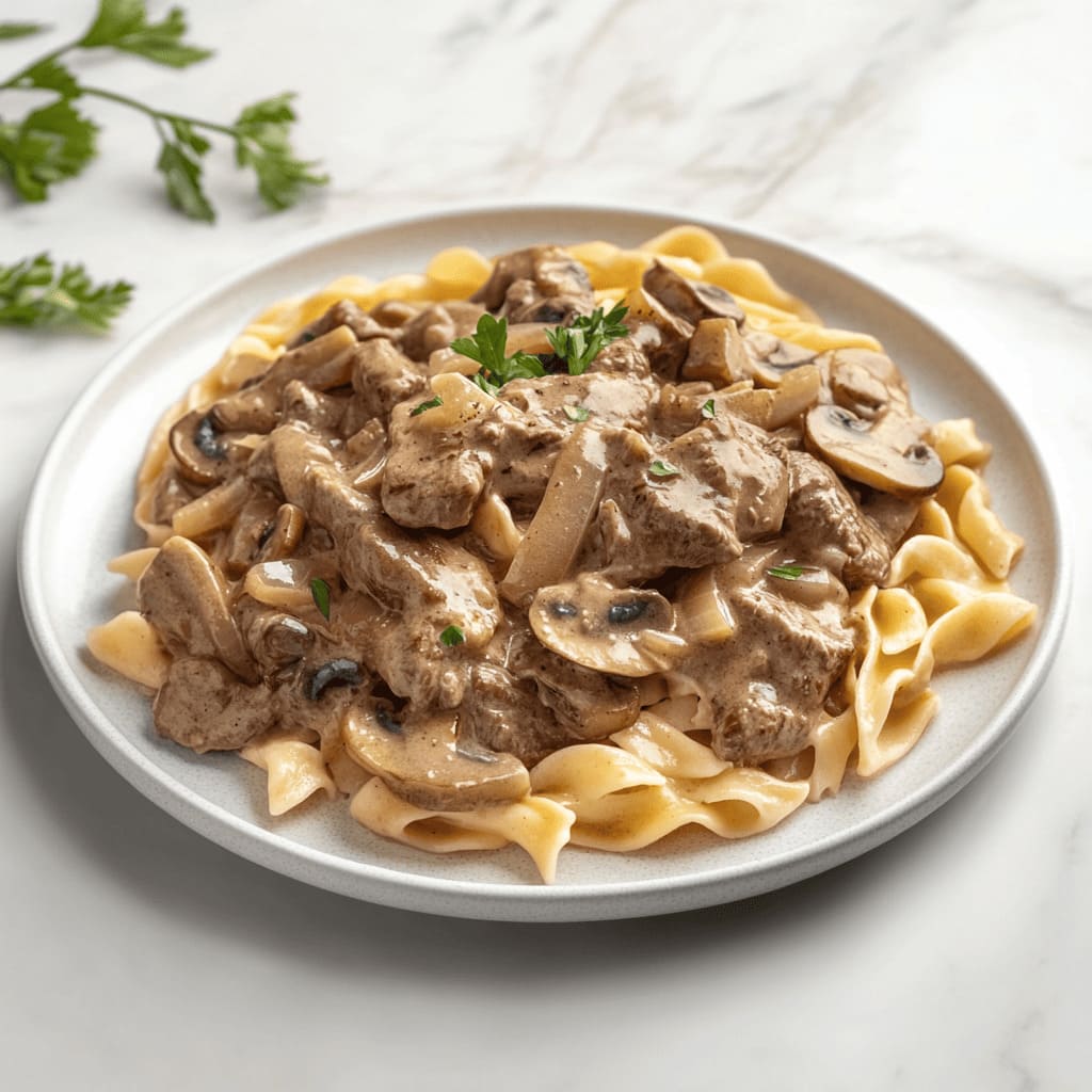 Beef Stroganoff with Whole Grain Pasta - pregnancy lunch recipe on the go for GDM