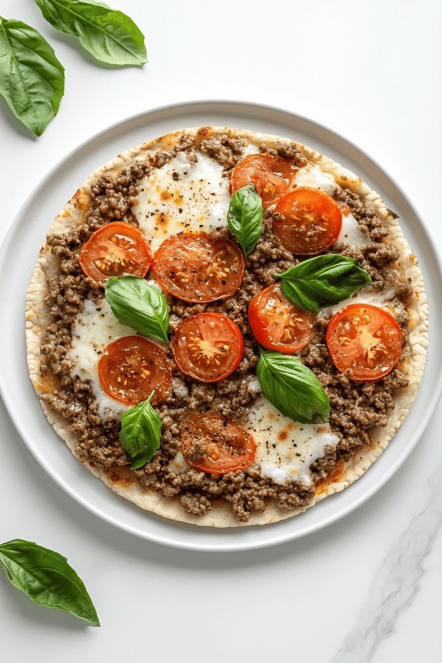 Beef and Tomato Basil Pita Pizza