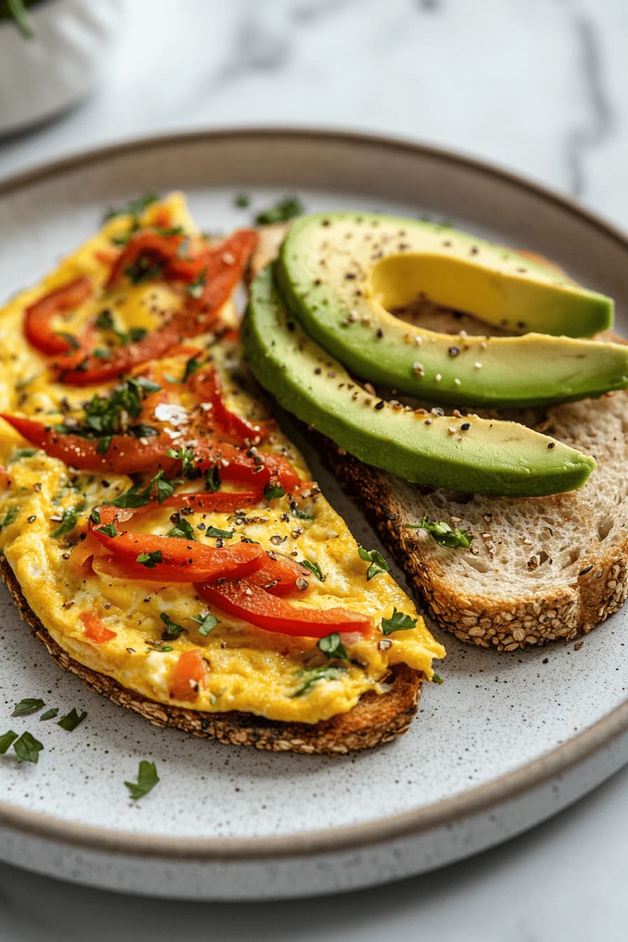 Cheese tomato omelette on toast