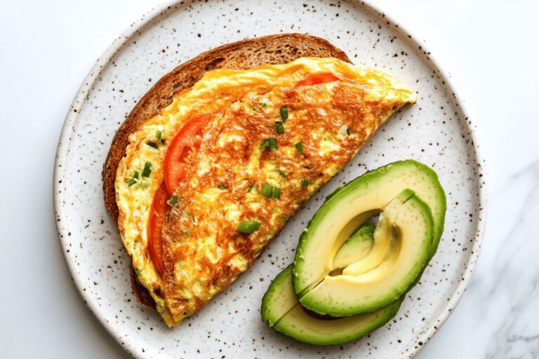 Cheesy Tomato and Avocado Omelette with Wholegrain Toasts - gestational diabetes breakfast recipes