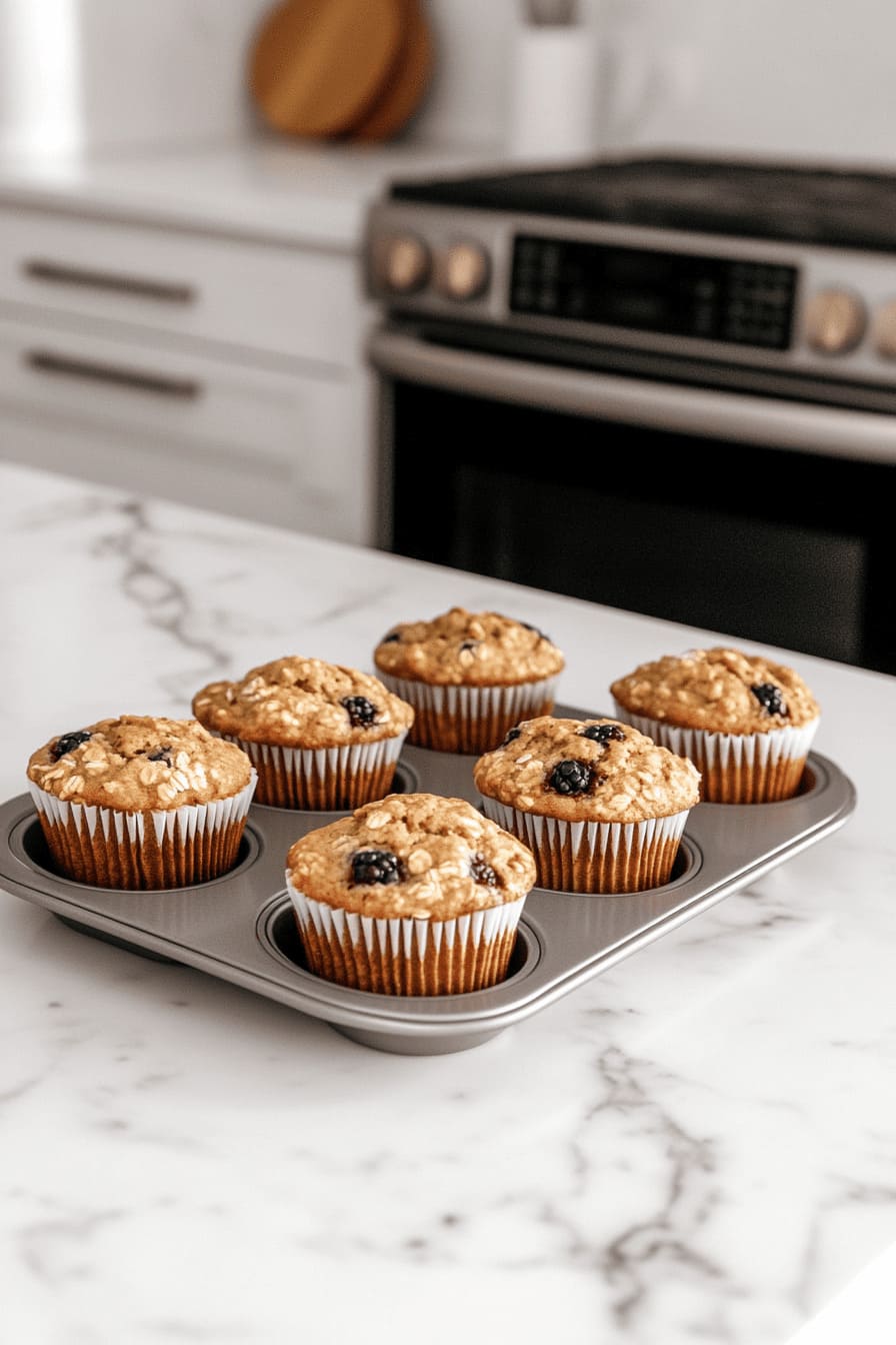 Cooling freshly baked banana blackberry muffins