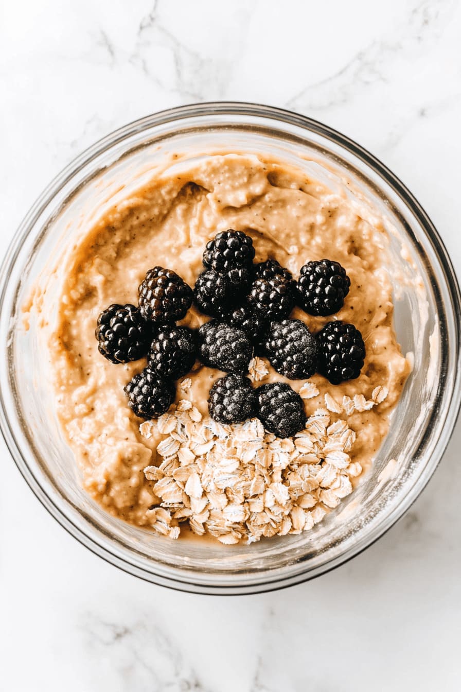 Creamy banana blackberry muffins batter