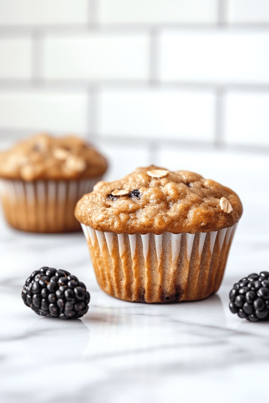 No Flour and Moist Banana Blackberry Oatmeal Muffin - perfect as gestational diabetes breakfast recipes