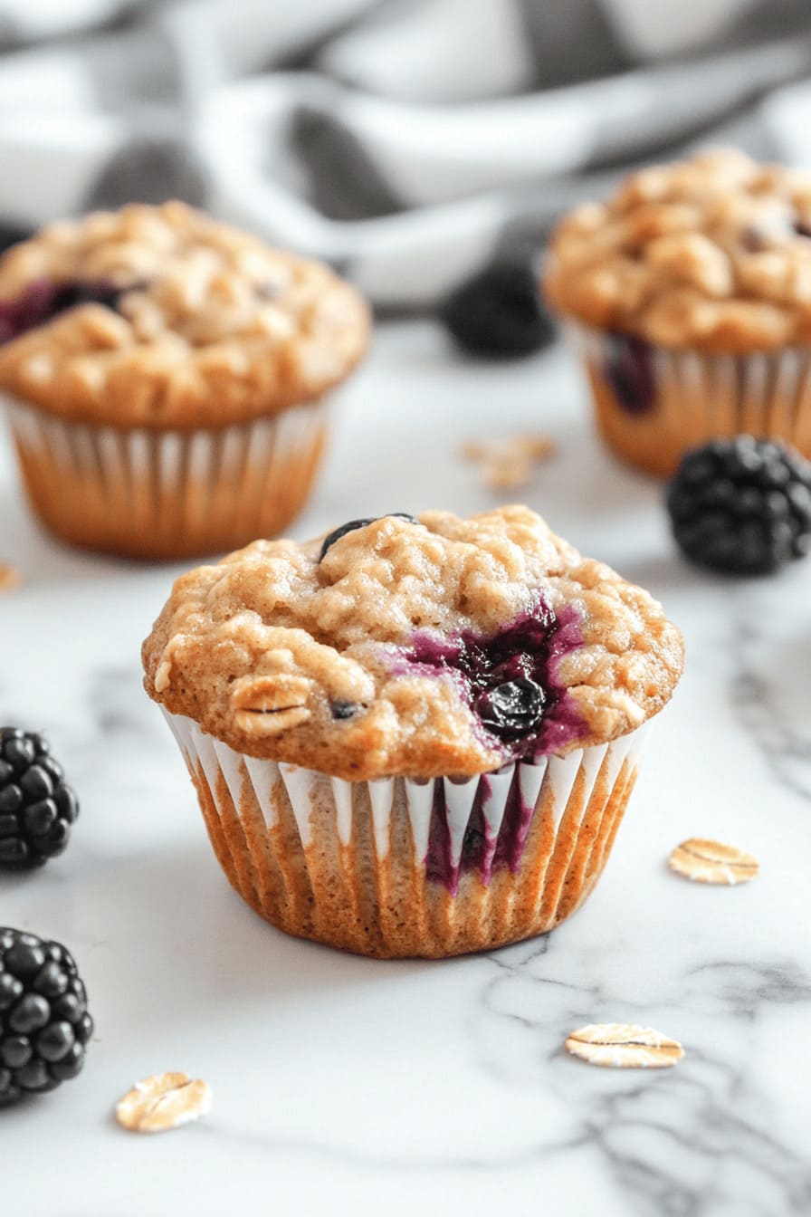 No Flour and Moist Banana Blackberry Oatmeal Muffin - perfect as gestational diabetes breakfast recipes