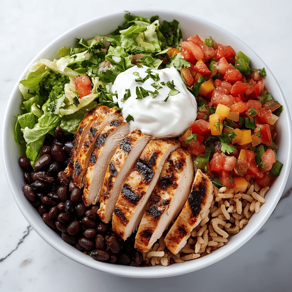 Grilled Chicken Burrito Bowl with Black Beans - perfect as low carb gestational diabetes lunch ideas for 7-day gestational diabetes meal plan