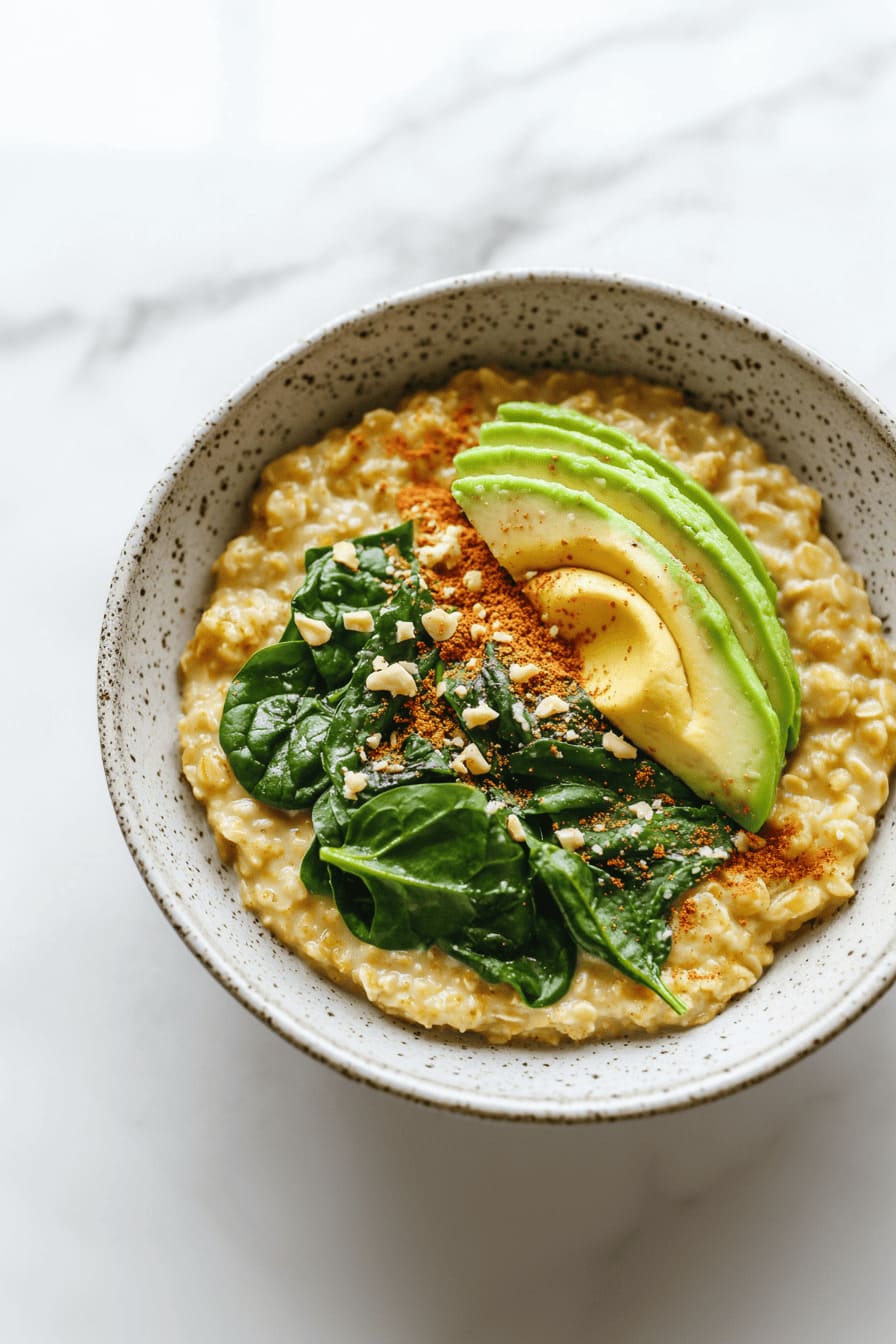 Savory Oatmeal with Spinach and Nutritional Yeast