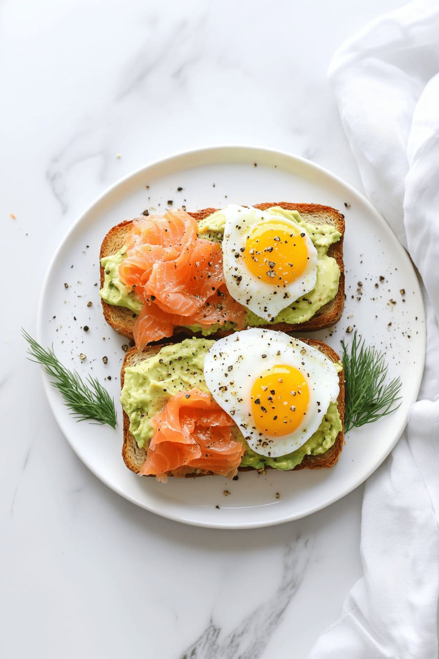 Smoked Salmon, Egg, and Avocado Toast - easy gestational diabetes lunch recipe during pregnancy