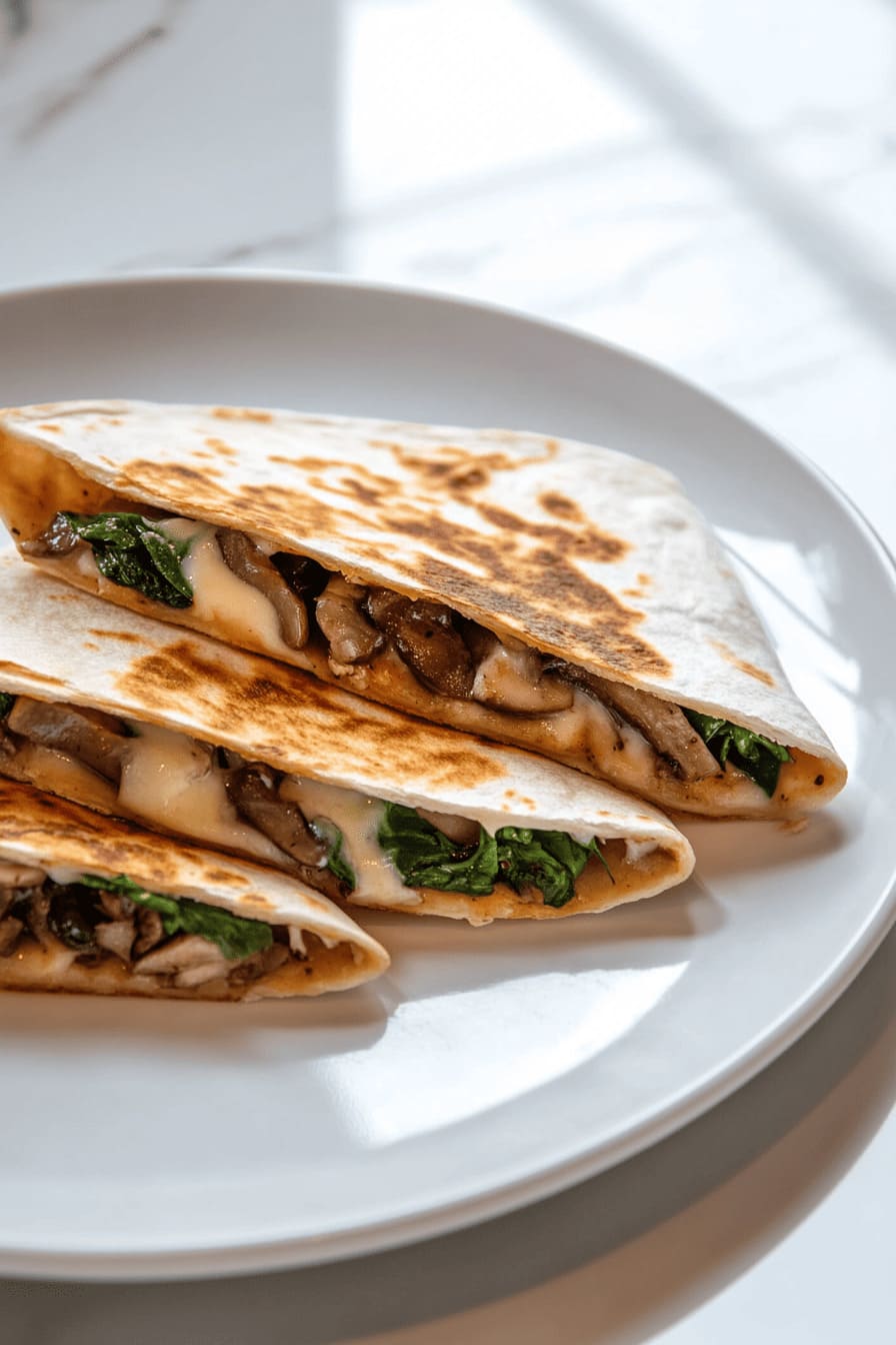 Vegan Mushroom, Spinach, and Cheese Quesadilla Wrap - low carb gdm lunch recipe