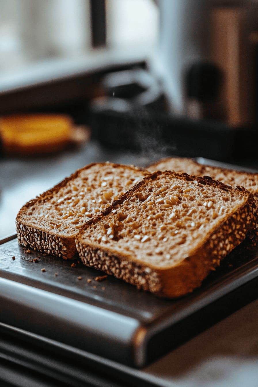 Toasting the wholegrain breads with toaster 