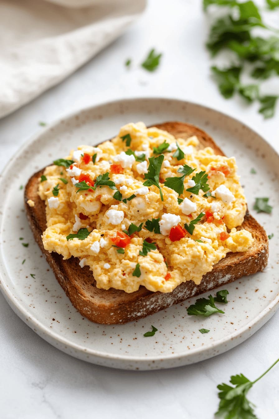 easy, healthy cafe styled Chilli scrambled eggs on toast, for gestational diabetes breakfast recipes 2