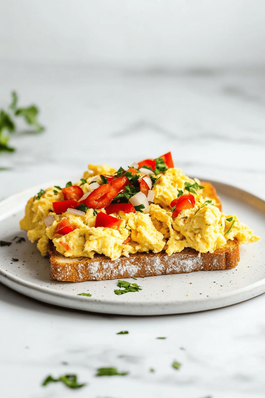 easy, healthy cafe styled Chilli scrambled eggs on toast, for gestational diabetes breakfast recipes