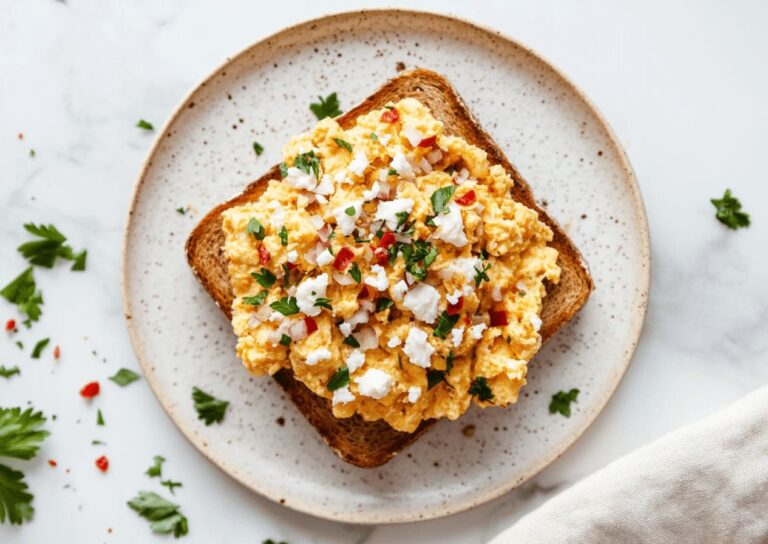 easy, healthy cafe styled feta Chilli scrambled eggs on toast, for gestational diabetes breakfast recipes 1