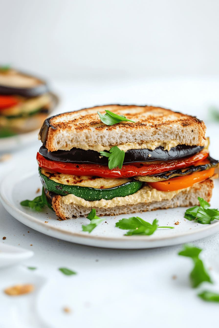 vegan hummus and grilled veggie sandwich - low carb gdm lunch recipe