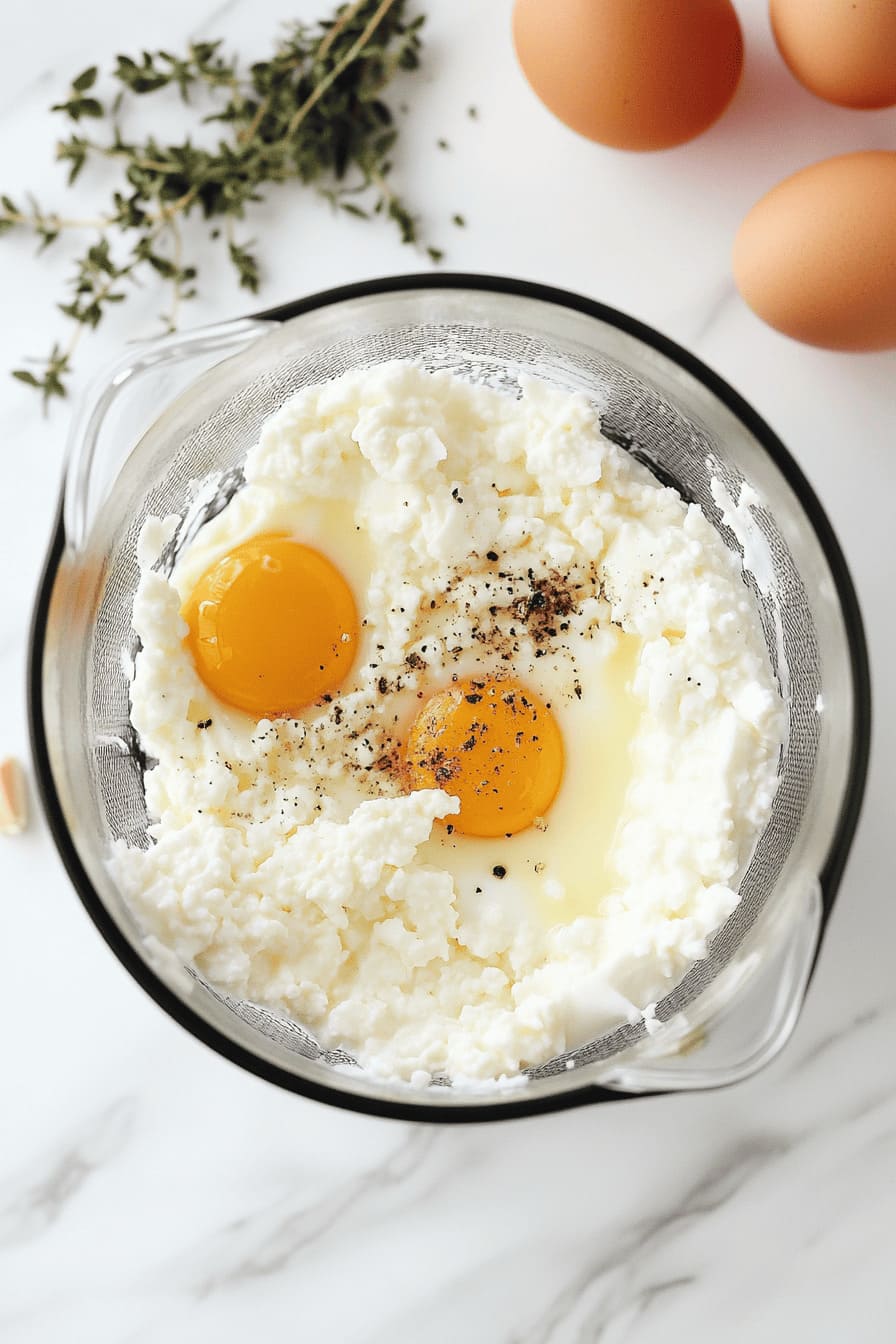 Blending cottage cheese and eggs