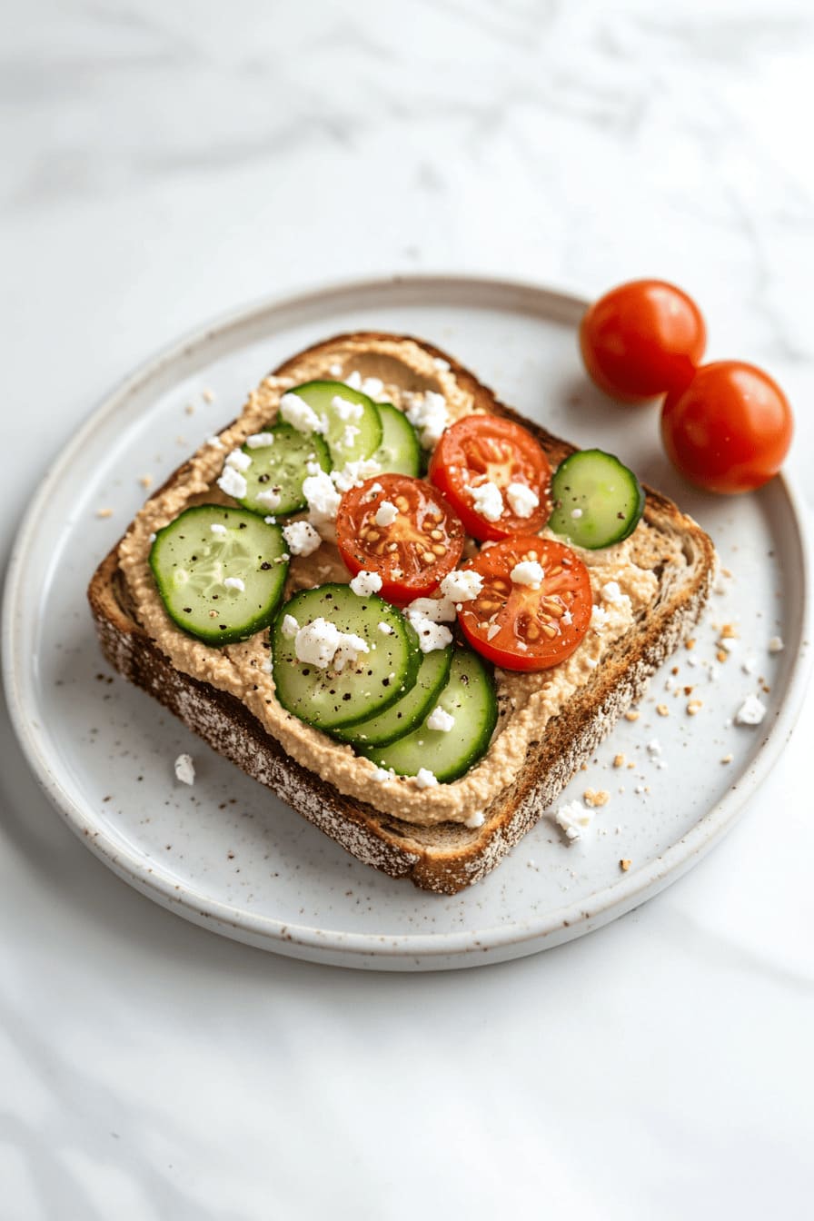 Hummus Toast with Veggies  - easy and healthy breakfast ideas for pregnant women