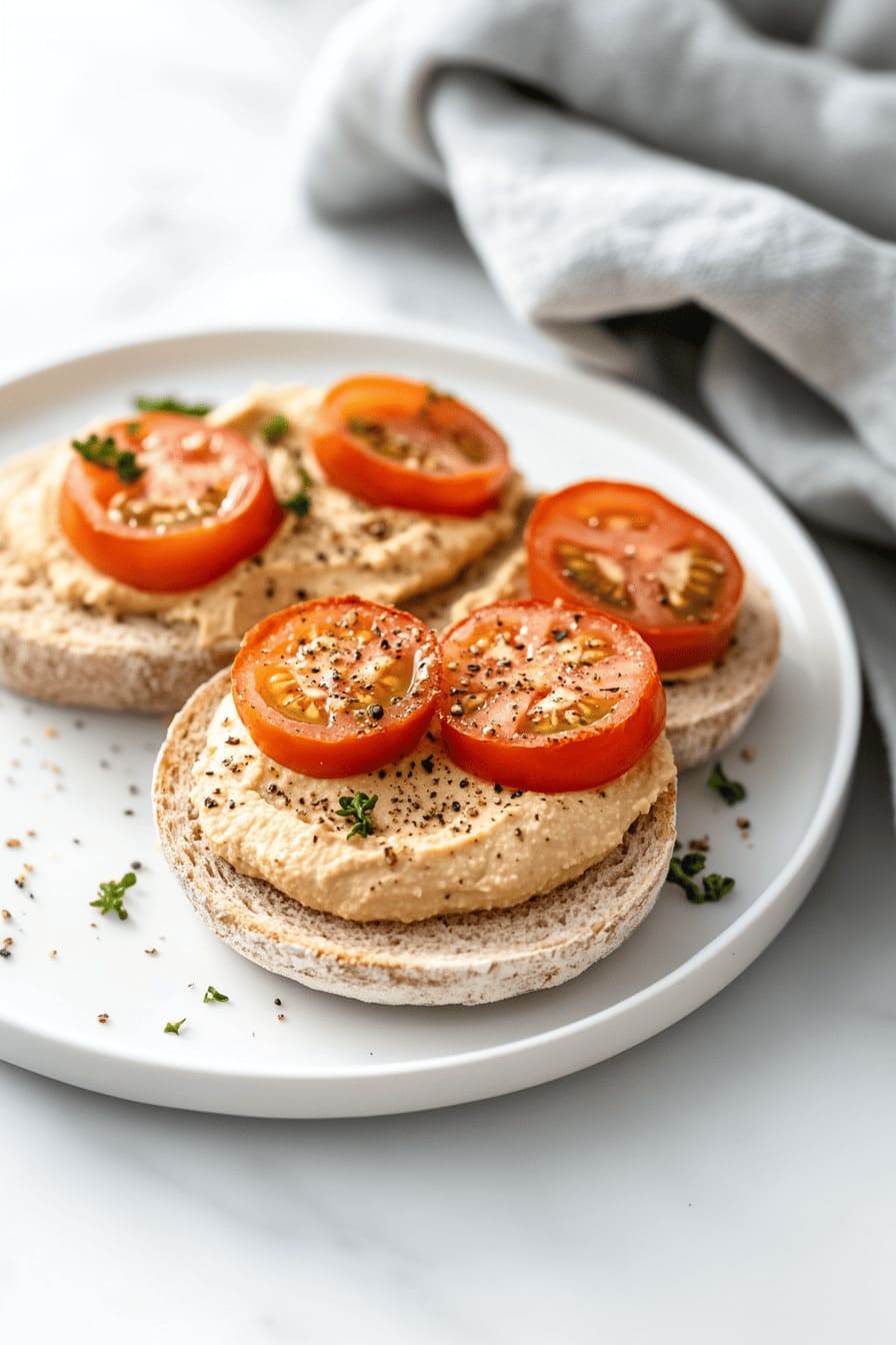 Hummus + Tomato on Whole Grain English Muffin
