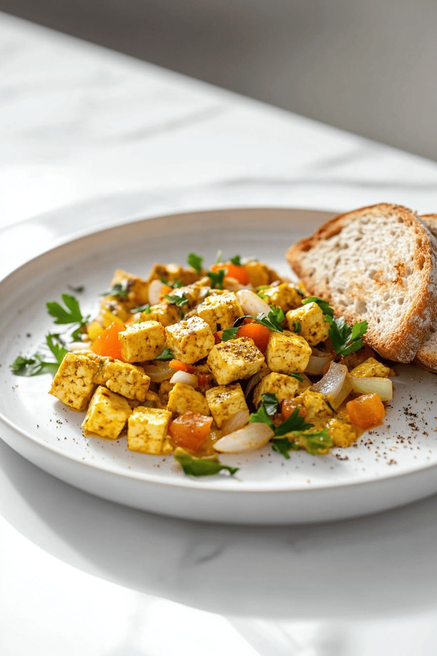 Tofu Scramble + Whole Grain Toast - low carb breakfast ideas for diabetics