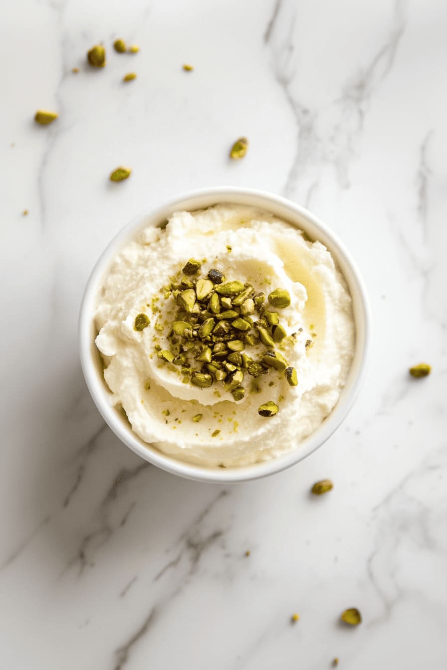 Ricotta cheese with vanilla extract and chopped pistachios