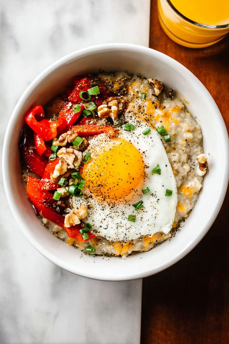 Savory Oatmeal with Cheddar and Fried Egg