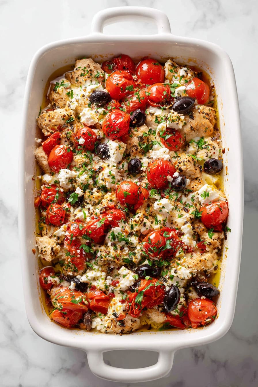 Greek Chicken Casserole with Olives and Feta