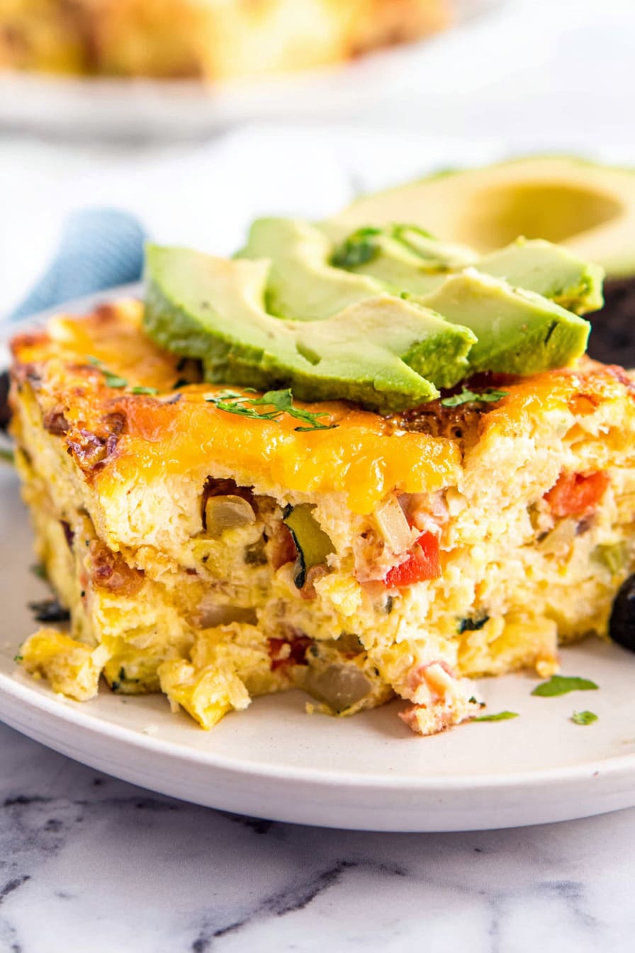 Mexican-Style Veggie Egg Casserole (With Peppers and Avocado Topping) - easy casseroles for diabetics